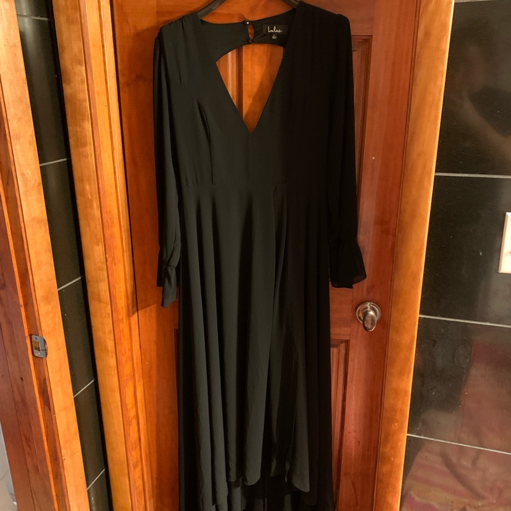 Black LuLus Chiffon High Low Dress With Long Sleeves